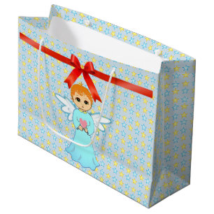 Cute little angel and starry background large gift bag