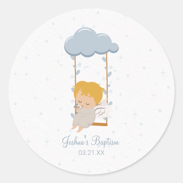 Cute Little Angel Classic Round Sticker (Front)