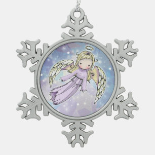 Cute Little Angel in the Stars Snowflake Pewter Christmas Ornament