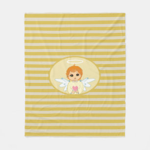 Cute Little Angel on Golden Striped Fleece Blanket