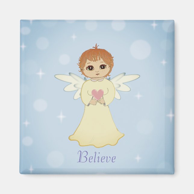 Cute little angel on light blue magnet (Front)