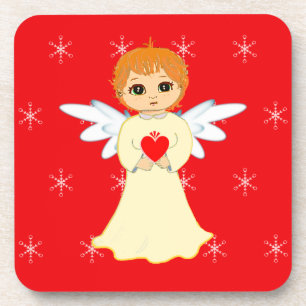 Cute Little Angel on Red Coaster