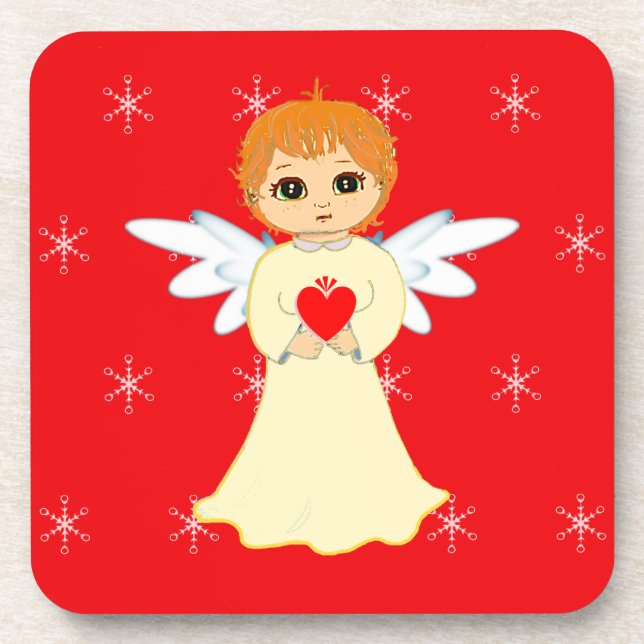 Cute Little Angel on Red Coaster (Front)