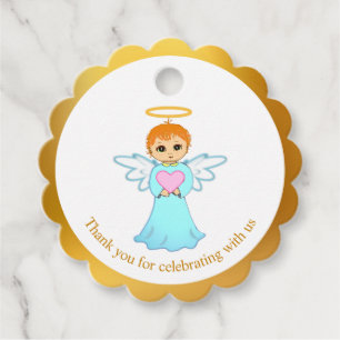 Cute little angel thank you on golden & white favour tags