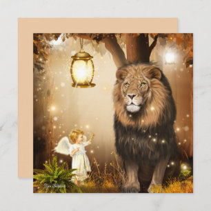  Cute Little Angel With a Lion Card