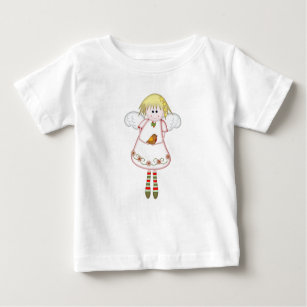 Cute little angel with Christmas stockings & robin Baby T-Shirt