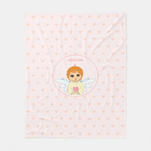 Cute Little Angel with heart pattern on light pink Fleece Blanket