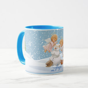 Cute Little Angels And Snowman Mug