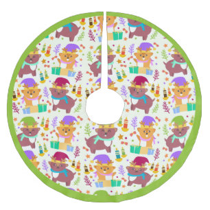 Cute Little Animals Christmas Pattern Children Brushed Polyester Tree Skirt
