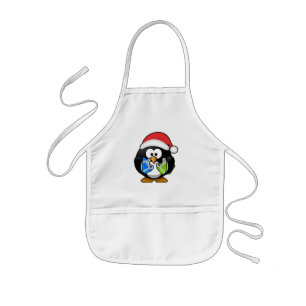 Cute little animated Christmas penguin Kids Apron