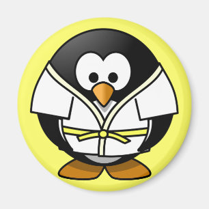 Cute little animated judo penguin magnet