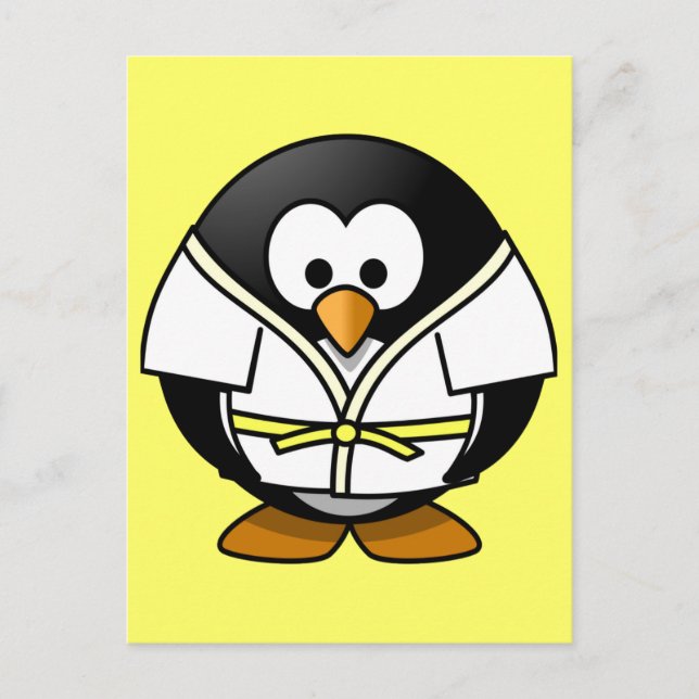 Cute little animated judo penguin postcard (Front)