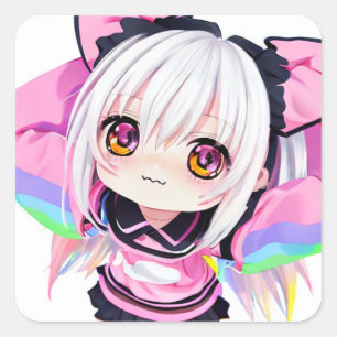 Cute Little Anime Girl Square Sticker