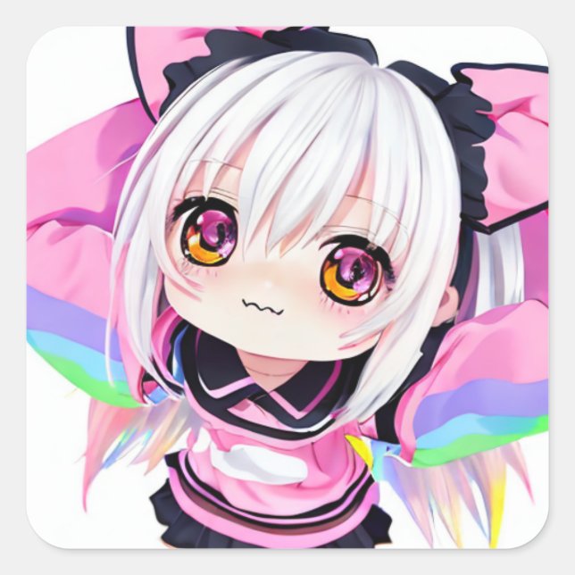 Cute Little Anime Girl Square Sticker (Front)