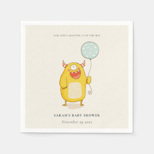 Cute Little Aqua Yellow Monster Baby Shower Invite Napkin