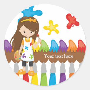 Cute Little Artist Classic Round Sticker