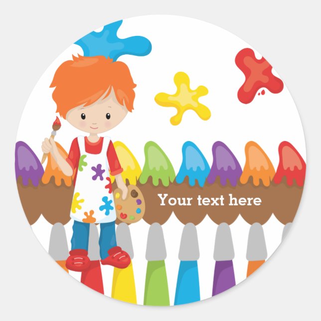 Cute Little Artist Classic Round Sticker (Front)
