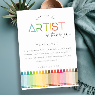Cute Little Artist Crayon Fun Rainbow Baby Shower Thank You Card