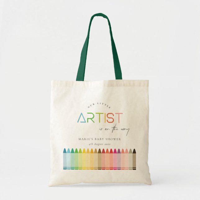 Cute Little Artist Crayon Fun Rainbow Baby Shower Tote Bag (Front)