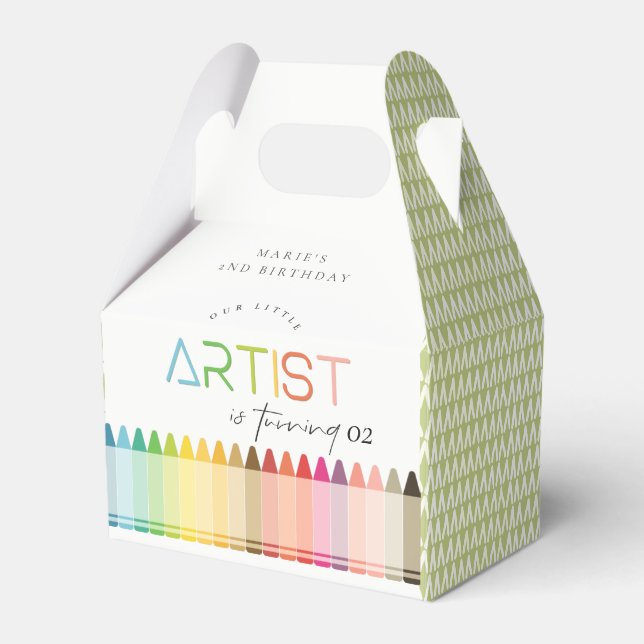 Cute Little Artist Crayon Rainbow Any Age Birthday Favour Box (Front Side)