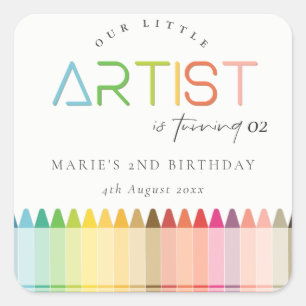 Cute Little Artist Crayon Rainbow Any Age Birthday Square Sticker