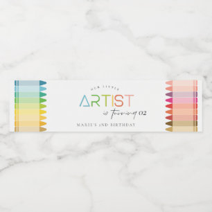 Cute Little Artist Crayon Rainbow Any Age Birthday Water Bottle Label