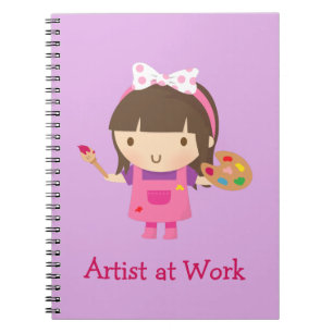 Cute Little Artist Painter Girl at Work Notebook
