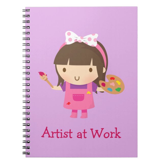 Cute Little Artist Painter Girl at Work Notebook (Front)