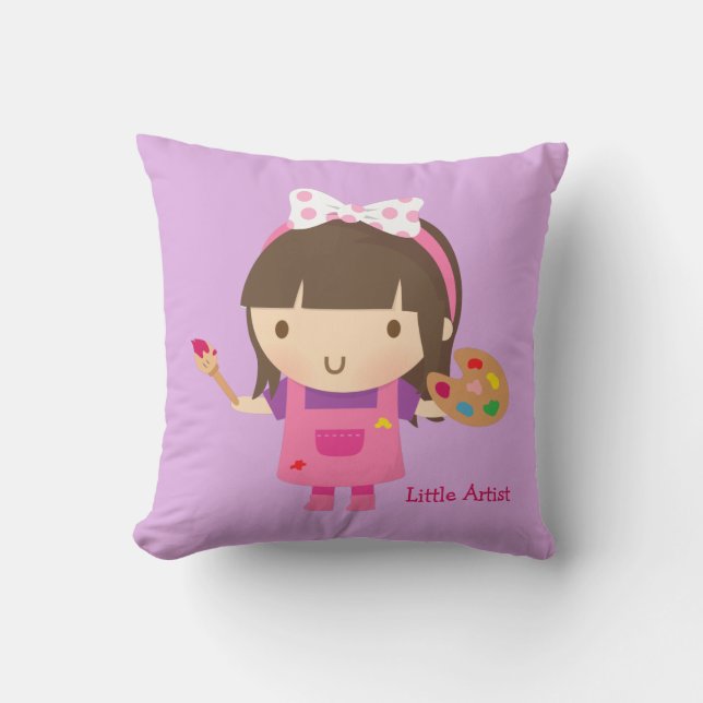 Cute Little Artist Painter Girls Room Decor Cushion (Front)