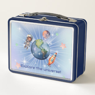 Cute Little Astronaut Exploring Space  Metal Lunch Box