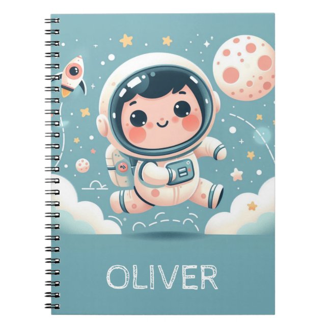 Cute Little Astronaut in Space Personalised  Notebook (Front)