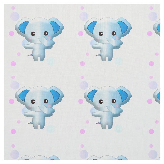 Cute Little Baby Blue Elephant Fabric (Swatch)