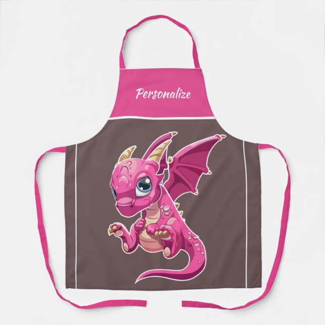 Cute Little Baby Dragon Purple Pink Cartoon Kids Apron (Front)