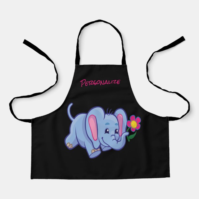 Cute Little Baby Elephant Flower Kids Personalised Apron (Front)