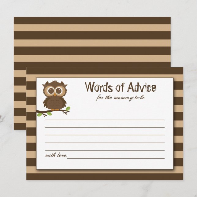 Cute Little Baby Owl | Baby Shower Advice & Wisdom Card (Front/Back)