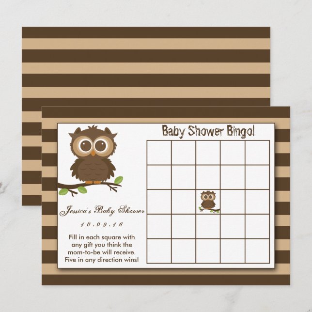 Cute Little Baby Owl | Baby Shower Bingo Game (Front/Back)