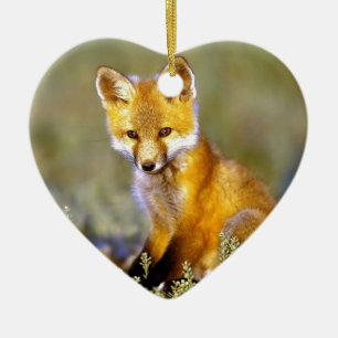 cute little baby red fox ceramic tree decoration