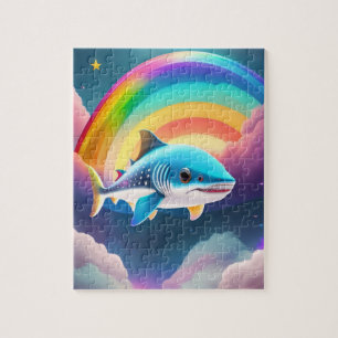 Cute Little Baby Shark Flying Wtith Rainbow Jigsaw Puzzle