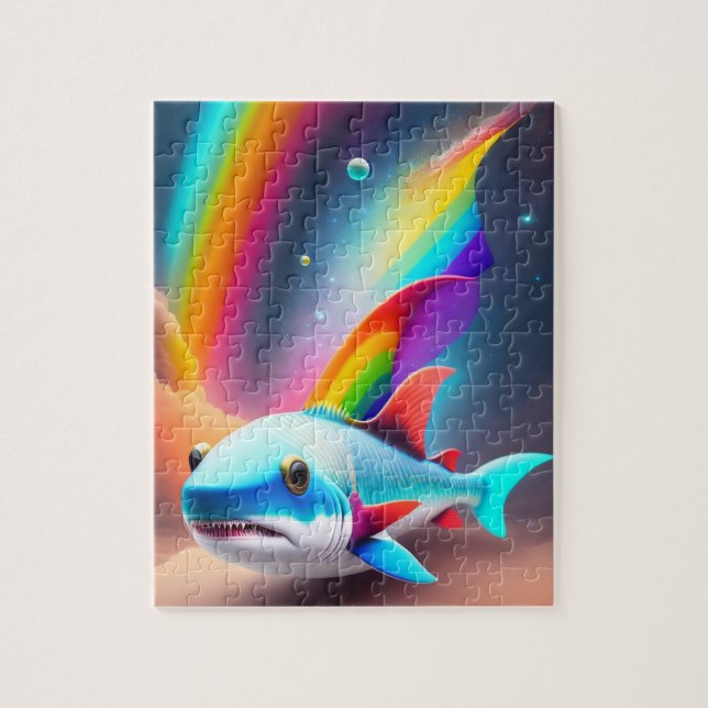 Cute Little Baby Shark With Rainbow Colours Jigsaw Puzzle (Vertical)
