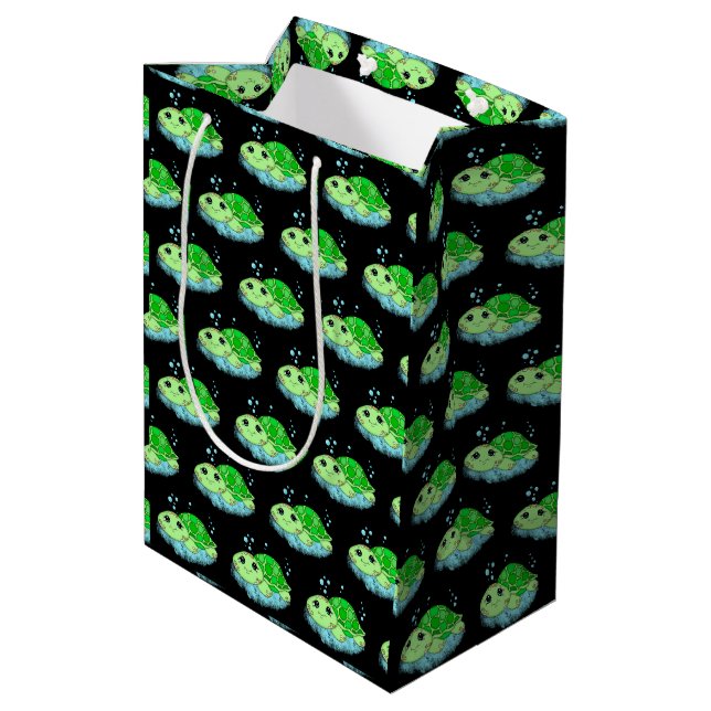 Cute Little Baby Turtles Birthday or Baby Shower Medium Gift Bag (Back Angled)