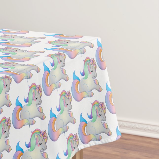 Cute Little Baby Unicorn Pastel Rainbow Colour Tablecloth (In Situ)
