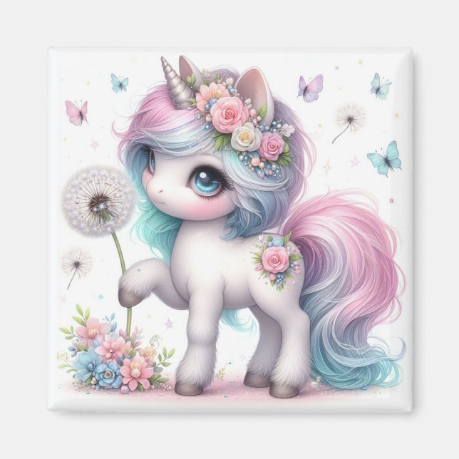 Cute little baby unicorn  with rainbow hairs #11 magnet (Front)