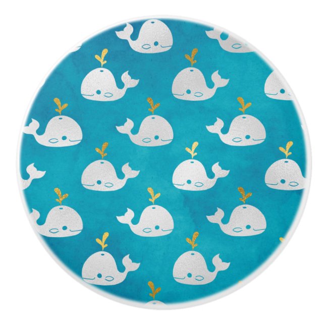 Cute Little Baby Whales Ocean Sea Theme Ceramic Knob (Front)