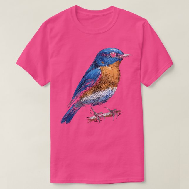 Cute little backyard bird Eastern bluebird illustr T-Shirt (Design Front)