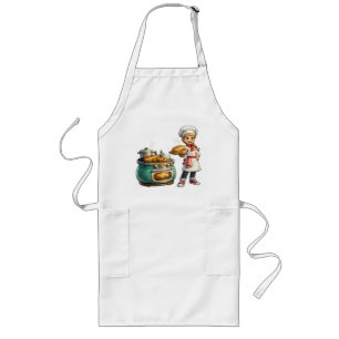 Cute Little Baker Girl with Fresh Bread Art Long Apron
