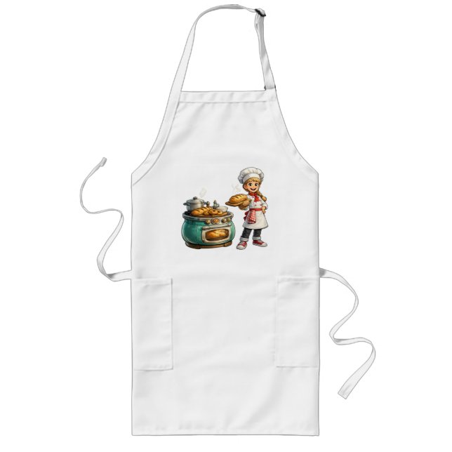 Cute Little Baker Girl with Fresh Bread Art Long Apron (Front)