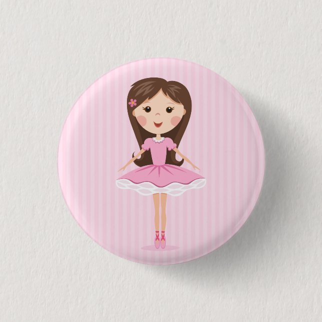Cute little ballerina cartoon girl 3 cm round badge (Front)