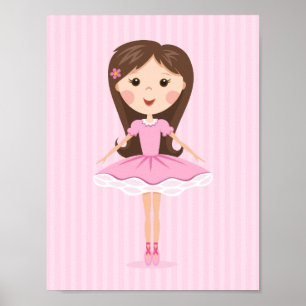 Cute little ballerina cartoon girl in pink tutu poster