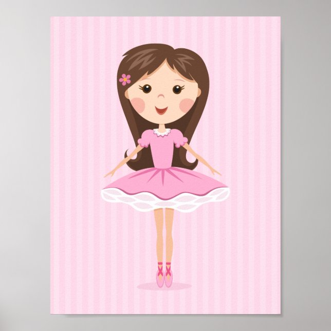 Cute little ballerina cartoon girl in pink tutu poster (Front)