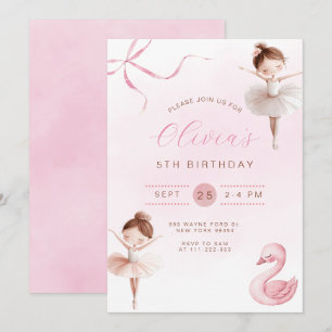 Cute Little Ballerina  Girl Birthday Invitation